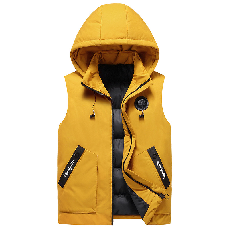 2021 new thick vest autumn and winter men's hooded cotton jacket vest large size brand sleeveless vest jacket