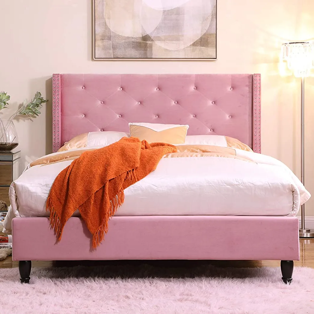 China Manufacturer New Invention Products Wing Velent And Leather Upholstered Bed Frame