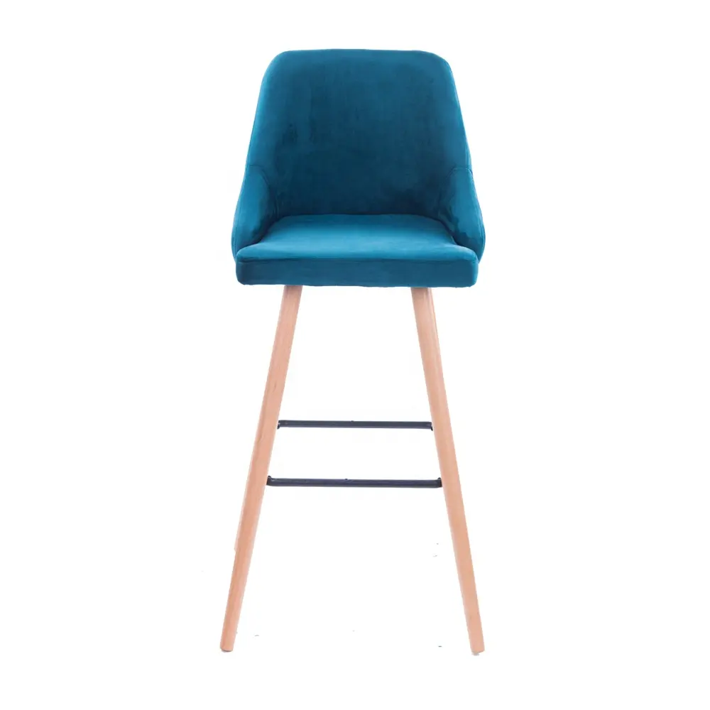Modern design commercial furniture steel tube/wooden base legs bar stool velvet fabric soft cushion bar chair stool