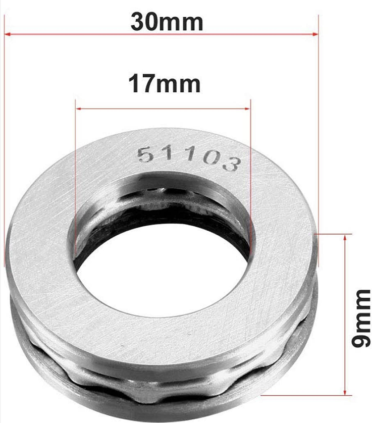 51103 Thrust Ball Bearings 17mm x 30mm x 9mm Bearing Steel Single Row Roller