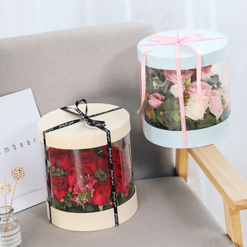 Коробка из ПВХ для свежих цветов, коробка для свежих цветов, коробка для цветов розы, Прозрачная Круглая Упаковка из ПВХ для еды и напитков, перерабатываемый лакирующий