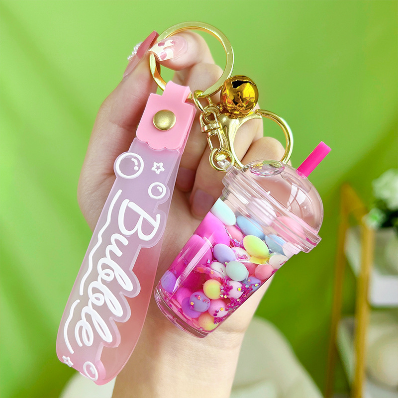 BSBH Colorful Boba Milk Tea Liquid Keychain Custom Cute Floating Bubble For Car Pendant Bag DIY Charms Jewelry Acrylic Keychains
