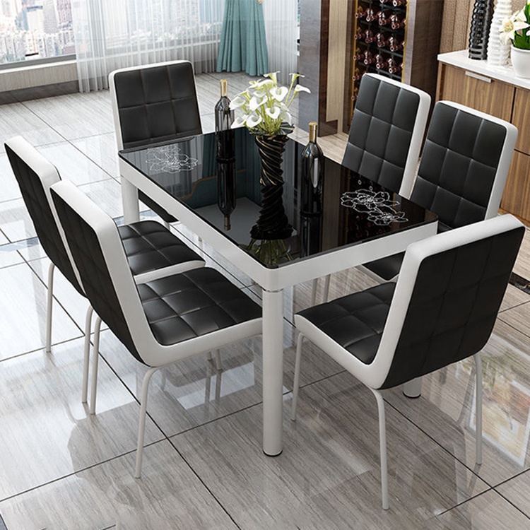 Modern luxury home living room furniture rectangular dining room restaurant kitchen glass dining table and chairs set 6 seater