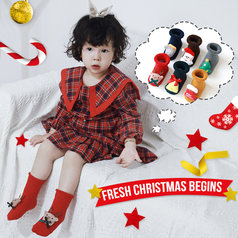 Christmas santa's baby socks Cotton terry floor Children Santa Christmas socks Silicone non-slip Christmas socks