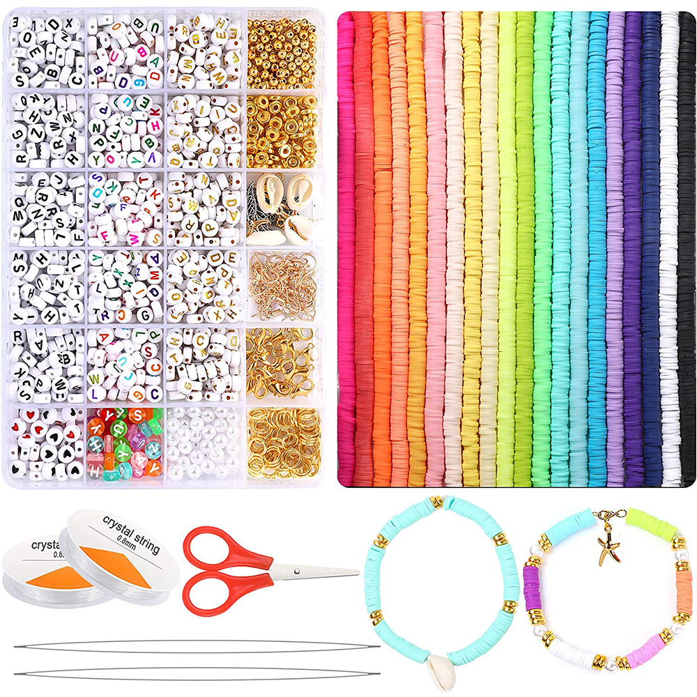 7915 Pcs DIY Crafts Alphabet Letter Beads Jump Rings Lobster Clasp Earring Hook White Round Pearls Beads for Jewelry Making