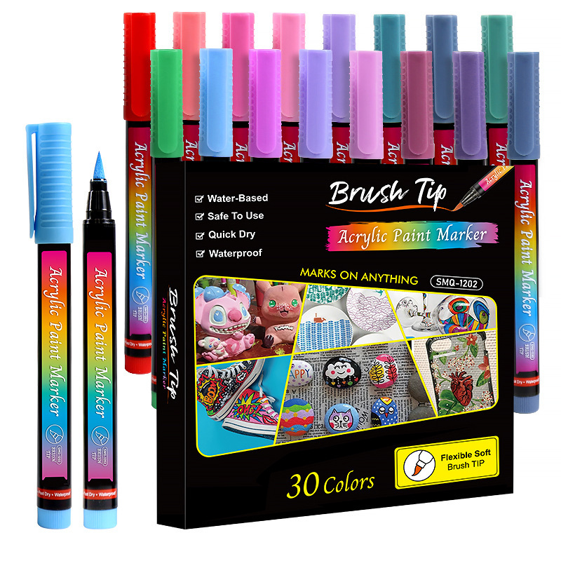 Acrylic Paint Pens Soft Brush Tip ,Calligraphy Art Markers for Beginners Writing ,Paint Pens Paint Makers for Rock Painting