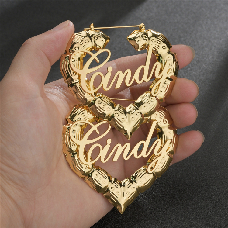 Wholesale Personalized Jewelry Custom Gold Women Bamboo Name Plate Earrings