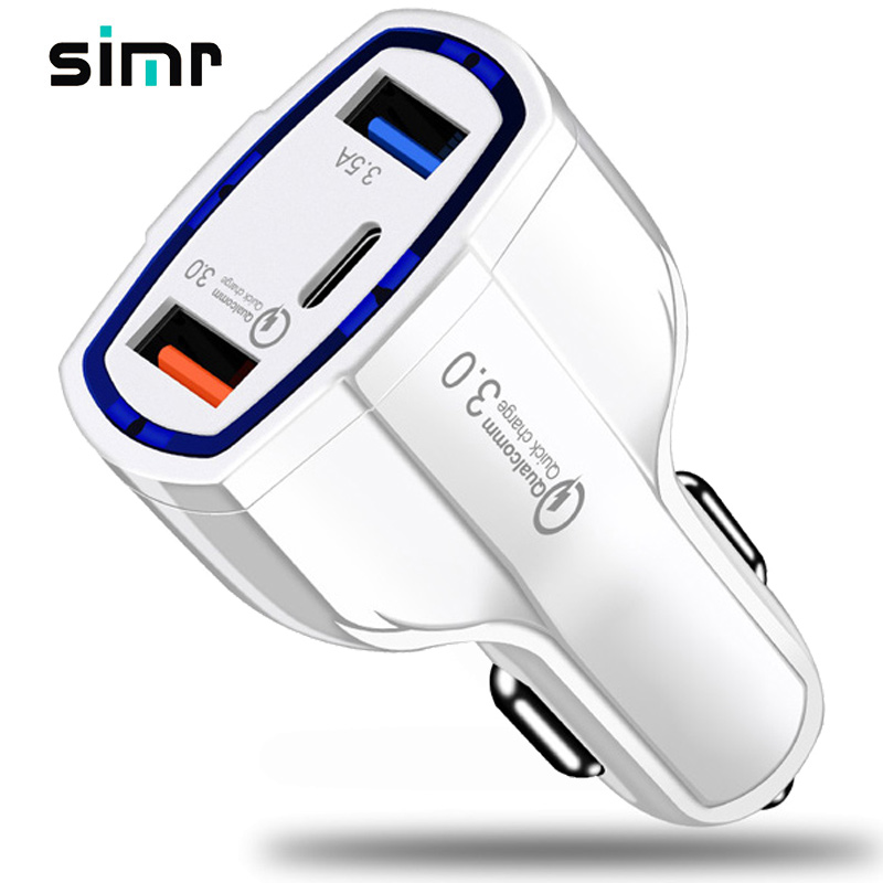 simr QC3.0 Fast Car Charger USB Type-C Car Charger Dual USB Charging Adapter Quick Charge pd 12V car charger