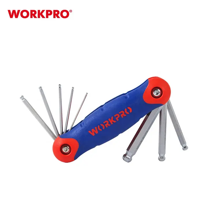 Набор складных шестигранных ключей с резиновой рукояткой WORKPRO, 8 шт.