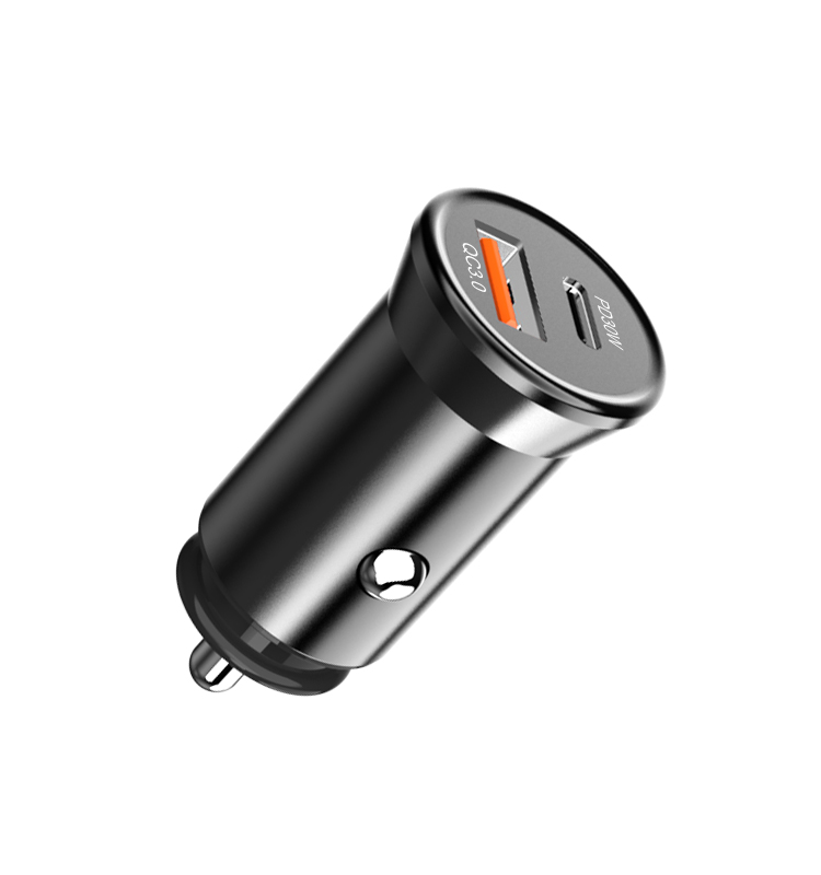 IBD New Design Hot Selling Dual Port Car Charger 30W Type-C PD And QC 3.0 Fast Car USB Charger Aluminium For iPhone 13