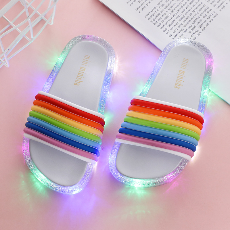 Rainbow slippers children's and girls' princess shoes summer outdoor home LED flashing light slippers kids