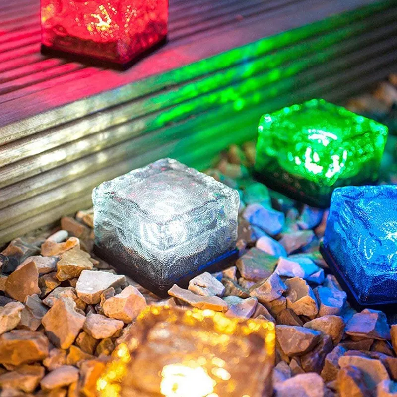Economy Amazon Hot Sale RGB Waterproof LED Solar Ice Cube Light Crystal Brick Landscape Lights For Road Decoration