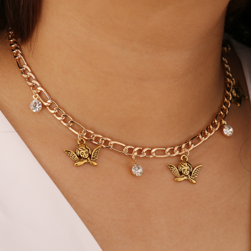 Fashion Hot-selling Jewelry Angel Rhinestone Simple Female Necklace Simple All-match Electroplating Alloy torque chain pendant