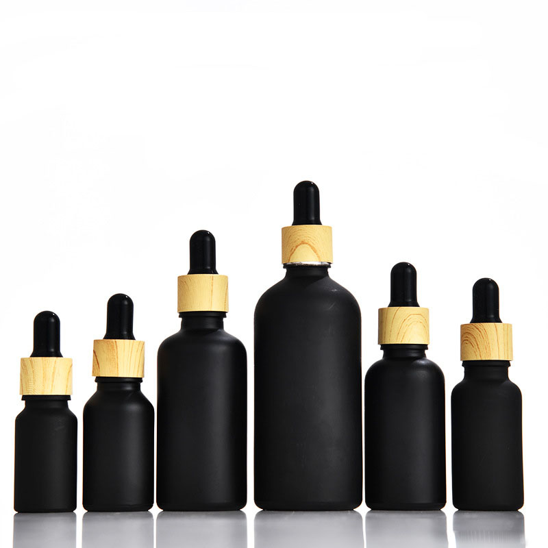 5ml-100ml Matte frosted white black pink amber round rectangle glass dropper bottle with bamboo wood lids