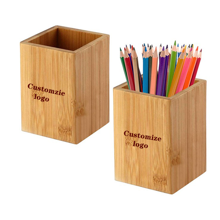Customize Desk Organizer Wooden Pen Holder Pencil Cases Bamboo Office Table Storage Container Box