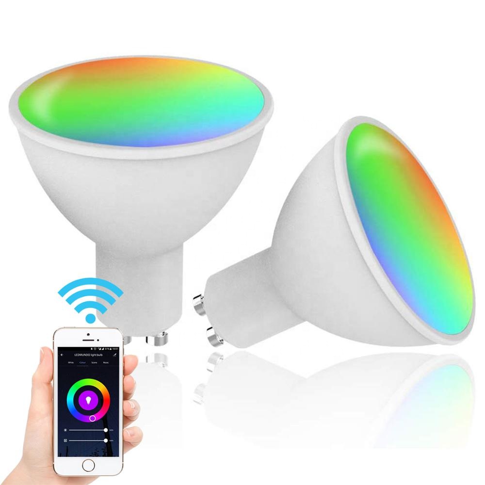 Прямая продажа с завода, светодиодная лампа GU10 с Wi-Fi Smart RGBCW, 5 Вт, 400 лм, для помещений
