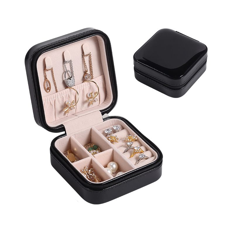 Wholesale Black Small Jewelry Travel Box with Logo PU Leather Small Jewellery Case Organizer Ring Necklace Joyero Caixa De Joias