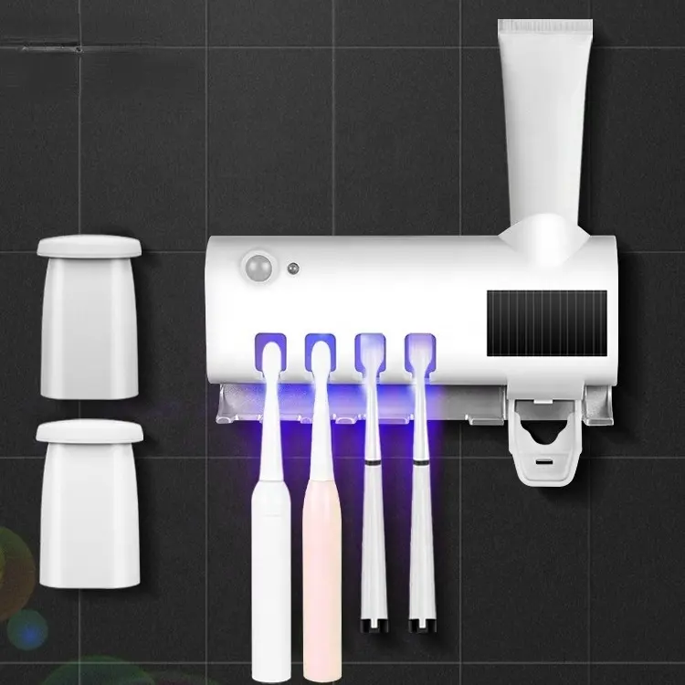 Biumart Toothbrush Storage Sterilizer Box Rechargeable Solar Toothbrush Sanitizer Holder Automatic Squeeze Toothpaste