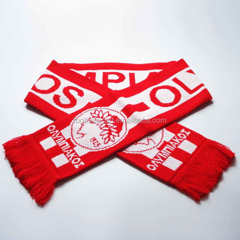 Olympiakos дизайн 100% акриловый двусторонний трикотажный жаккардовый футбольный шарф