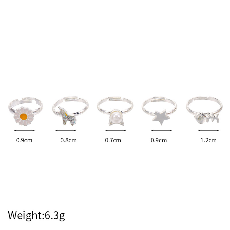 5 sets of cute and exquisite rings unicorn daisy cat small fish five-pointed star alloy children's ring