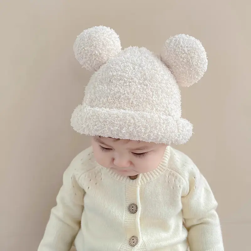 Lamb Wool Baby Hat with Bear Ears Warm Plush Boys Girls Bonnet Hats Winter Infant Toddler Kids Beanie Caps  1-4T