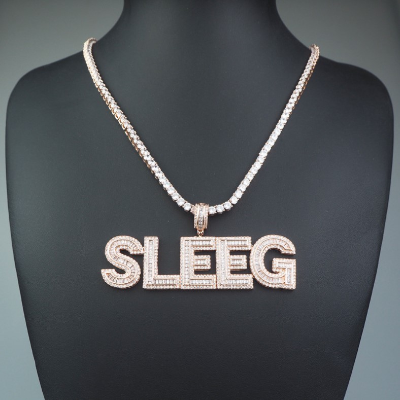 Hip Hop Real gold plating AAA Square Letter Men DIY Pendant Necklace With Zircon