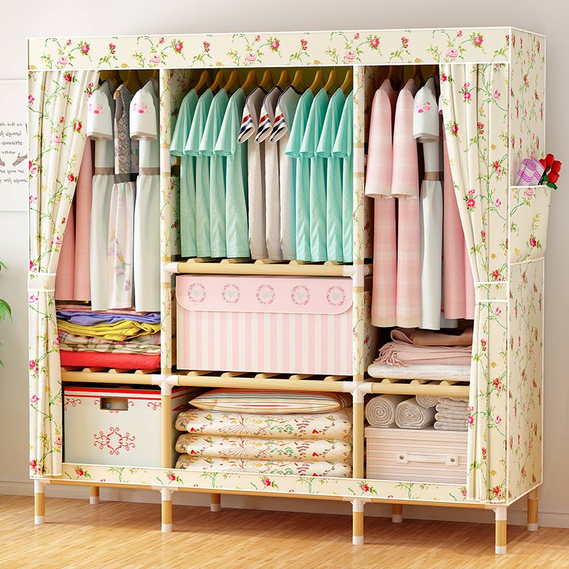 Double Assemble Fabric Bedroom Solid Wooden Cloth Small Wardrobe Designs