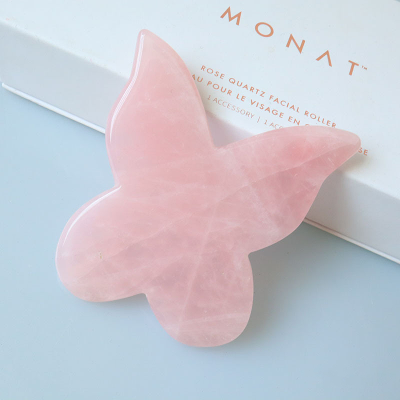 Custom Butterfly Rose Quartz Jade Gua Sha Board Natural Rose Jade Stone Massage GuaSha Board
