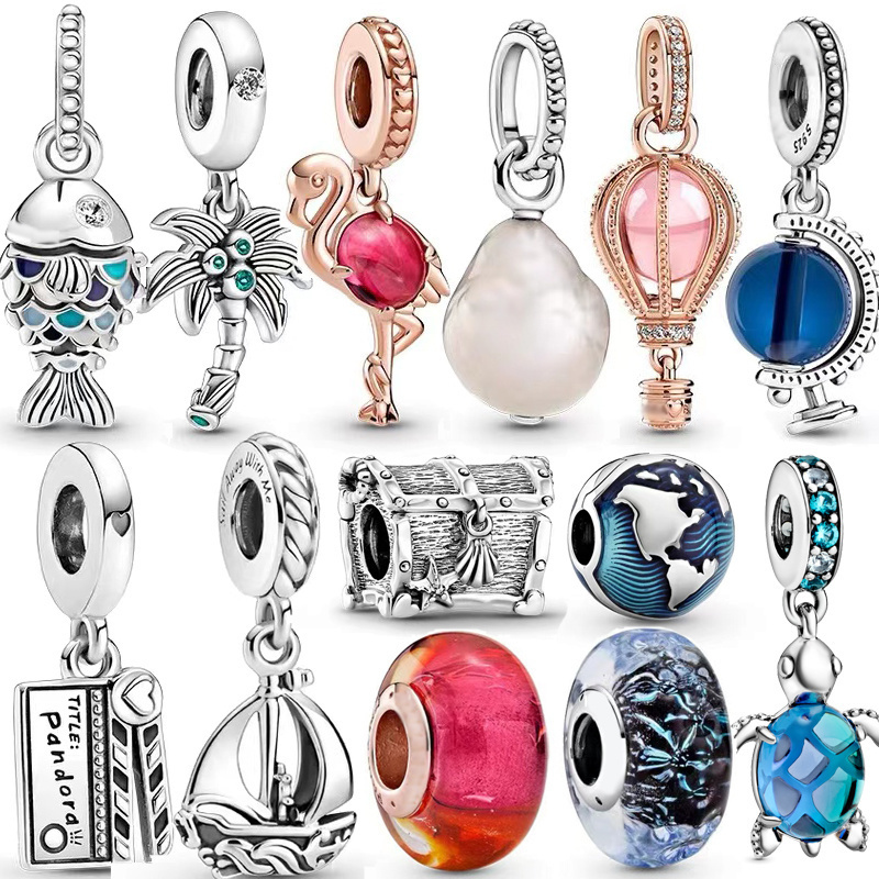 NEW Ocean Series 925 Sterling Silver Jewelry Blue Scale Fish Charm Pendant Bead Fit diy charms Original Bracelet Women Gift DIY