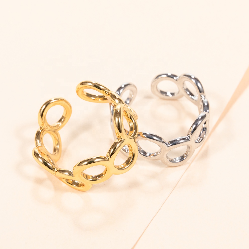 Open round shape circles copper luxury beautiful accessory 18k gold link ring for women jewelry