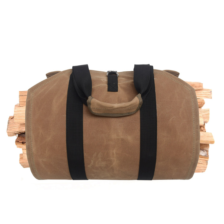 A large capacity wet waxed canvas logging bale wood bale wood fire storage bag lumbering bag bulk firewood bags Log Holder