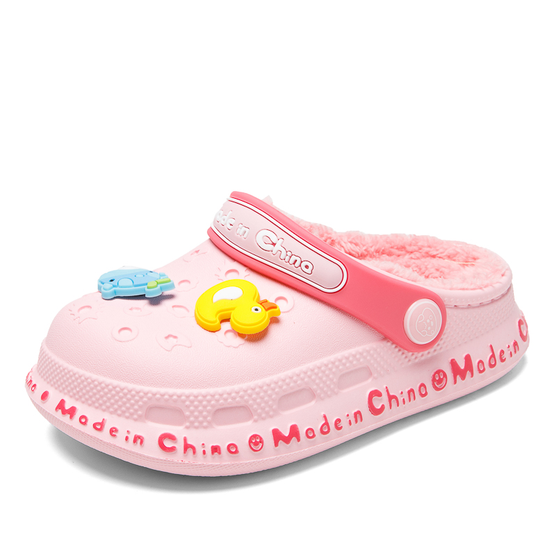 Faux kids fur slides children's clog pink cute girl winter indoor boy shoes kids sandal for children new styles