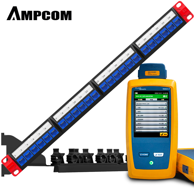 Патч-панель AMPCOM, 24 порта, синего цвета, UTP Cat6, с модулем Keystone Jack