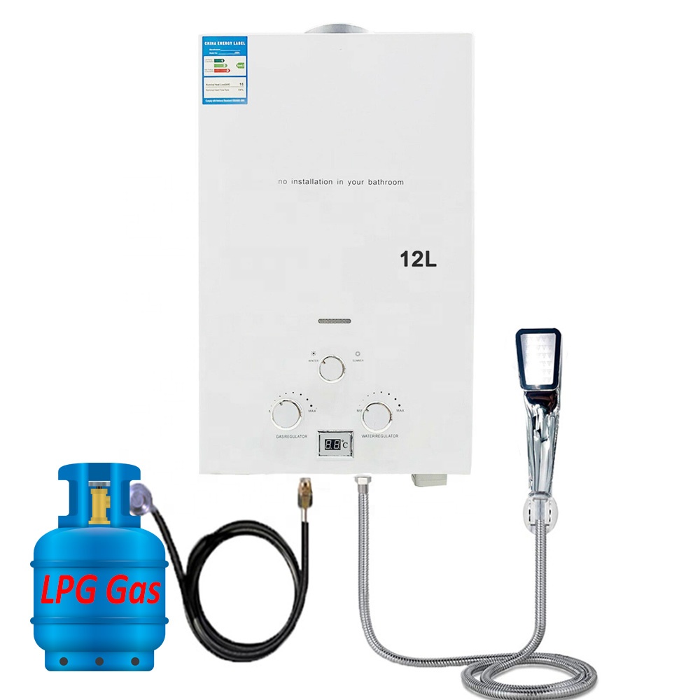 12L 3.2GPM Tankless Lpg Propane Gas Instant Hot Water Heaters Boiler Burner with Shower Head for Outdoor