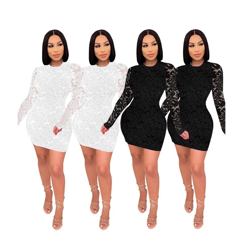 2021 autumn new arrivals women's sexy dress black lace long sleeve mini dress party dress for ladies