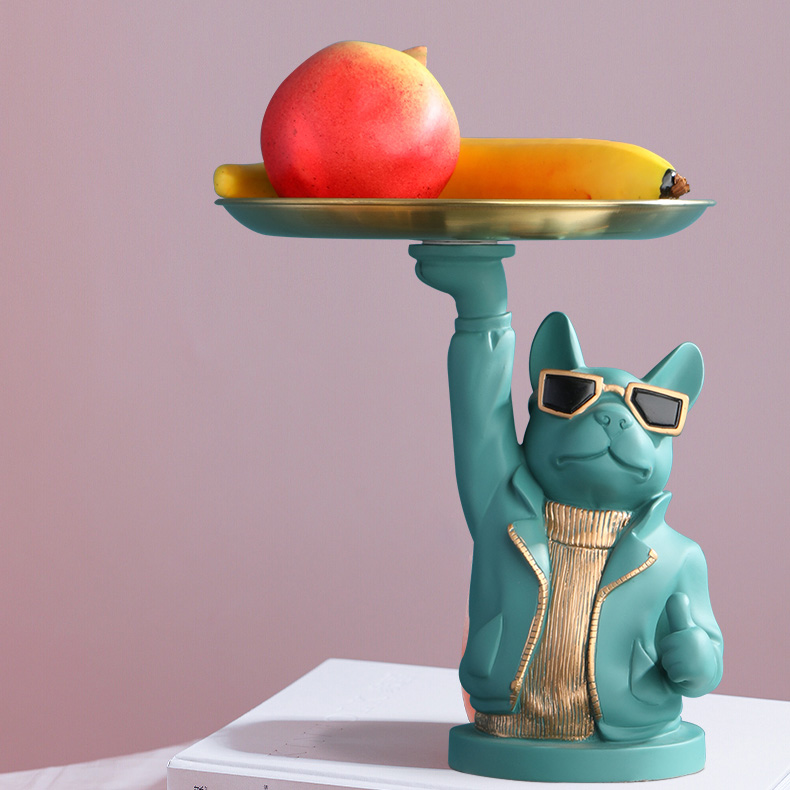 American Retro Punk Style Resin French Bulldog Tray Sculpture