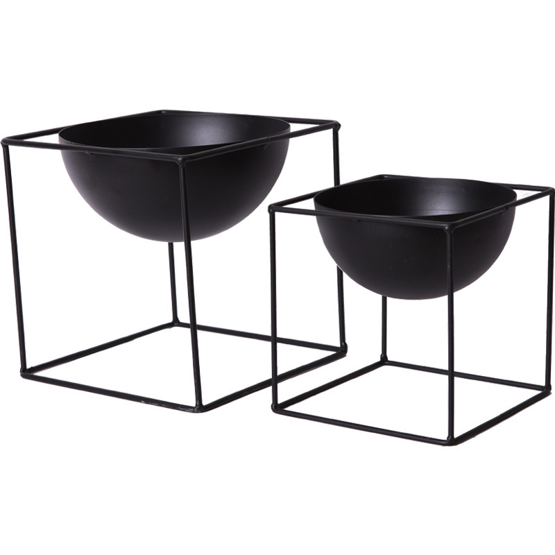 Modern simple living room balcony round plant pot rack desktop storage iron flowerpot