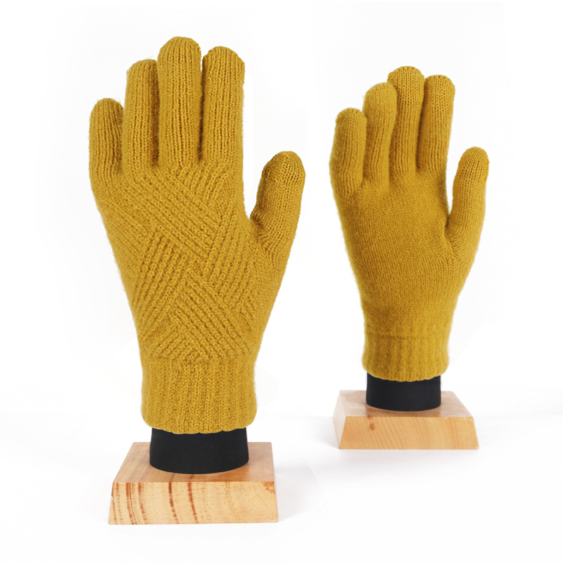 Custom logo acrylic warm winter knitted mittens jacquard touch screen gloves