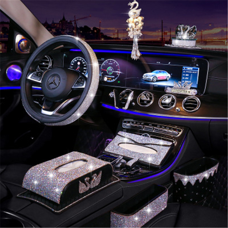 Rhinestones Crystal Car Steering Wheel Cover PU Leather Steering-wheel covers Auto Accessories Case Car Styling R1682