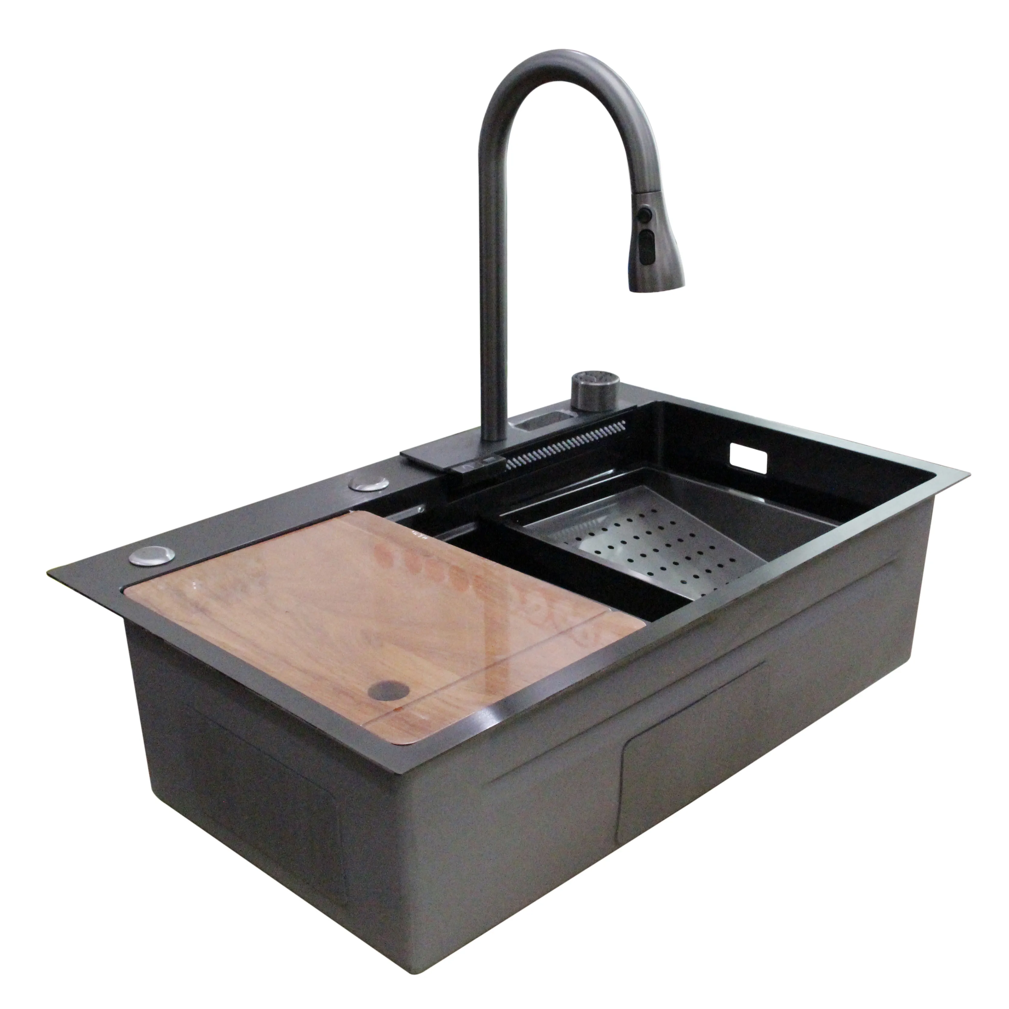 Popular 304 Stainless Steel sink Kitchen Multifunctional kitchen sinks Dark Grey Single Bowl Waterfall Kitchen Sinks