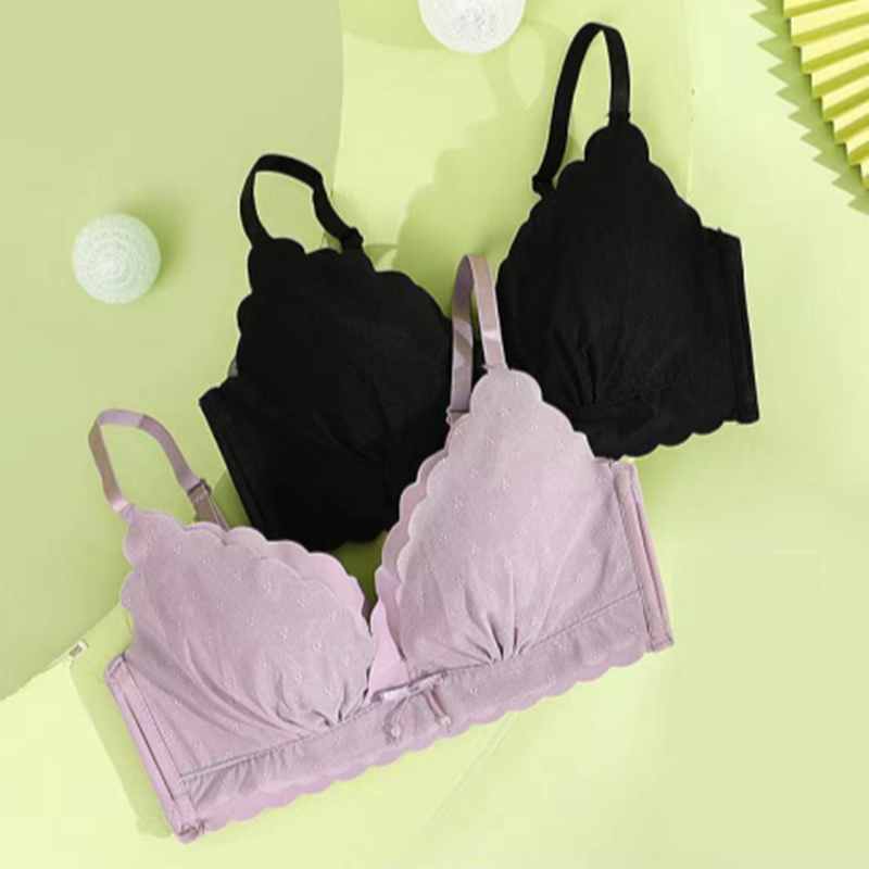 Spring and summer new French triangle cup bra sexy lace light and thin no steel ring underwear top support breathable gathered b