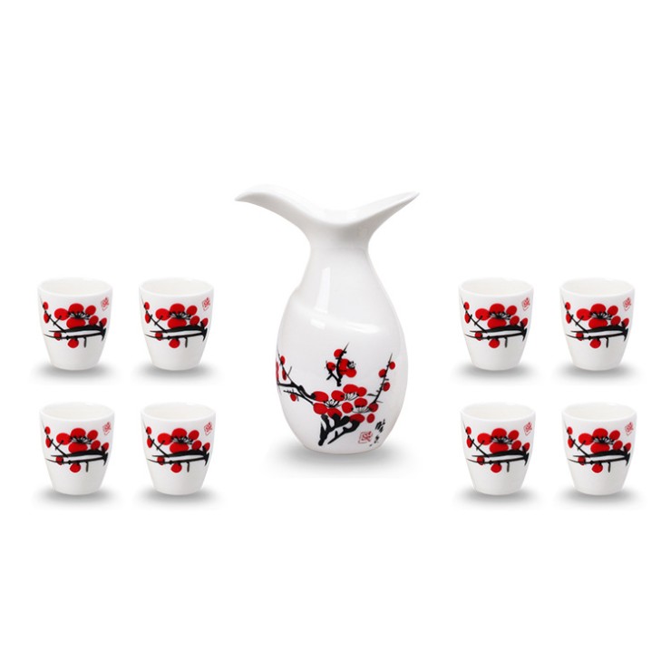 YIDING wholesale 9 pcs/lot Vintage Ceramic Sake Pot Cups mug Set Flagon Liquor Cup Spirit Cups Set Japanese Sake Set