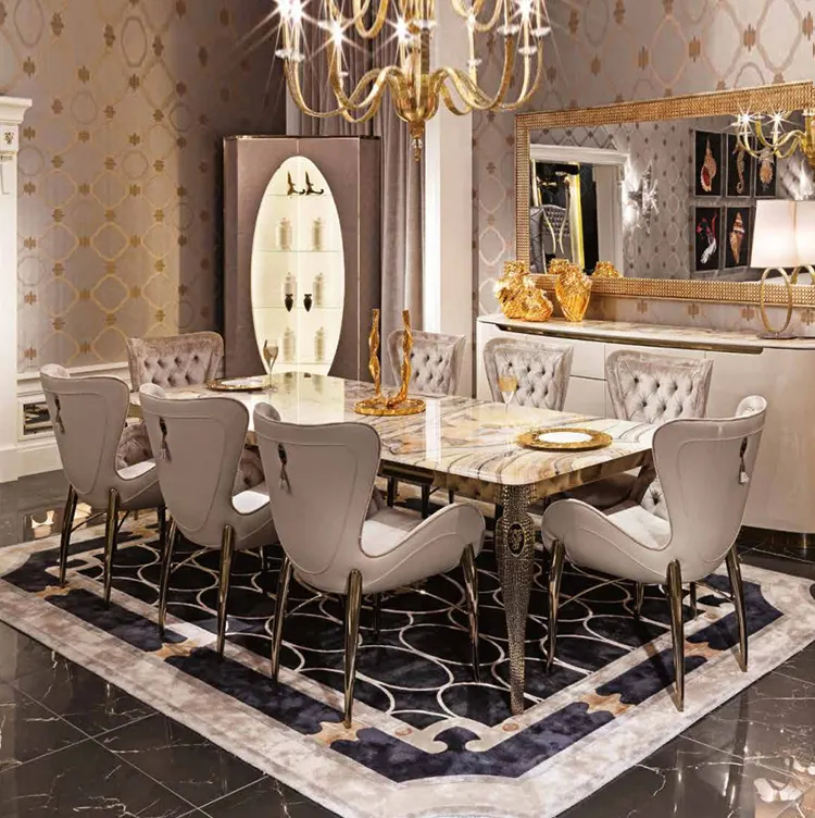 For hotels italy designer leather chairs sets modern luxury dining room furniture rectangular marble dining table set 8 seater