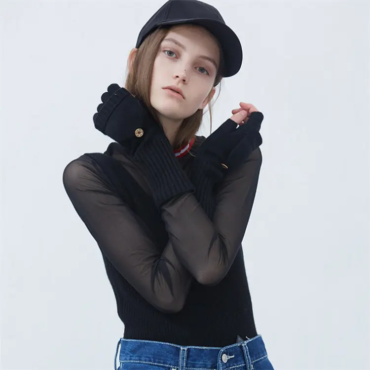 2021 Solid color convenient activity half finger ladies cashmere knitted gloves