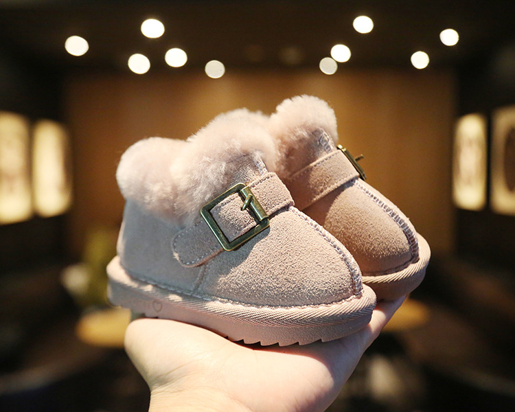 AOGT 2021 Warm Baby Winter Shoes Infant Toddler Cotton Shoes Soft Comfortable Buckle Decoration Plush Ankle Baby Snow Boots