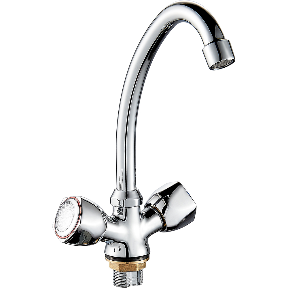 (OB5328-14F-B523)Boou high quality deck mounted double handle high spout 360 rotation brass kitchen sink mixer faucet tap