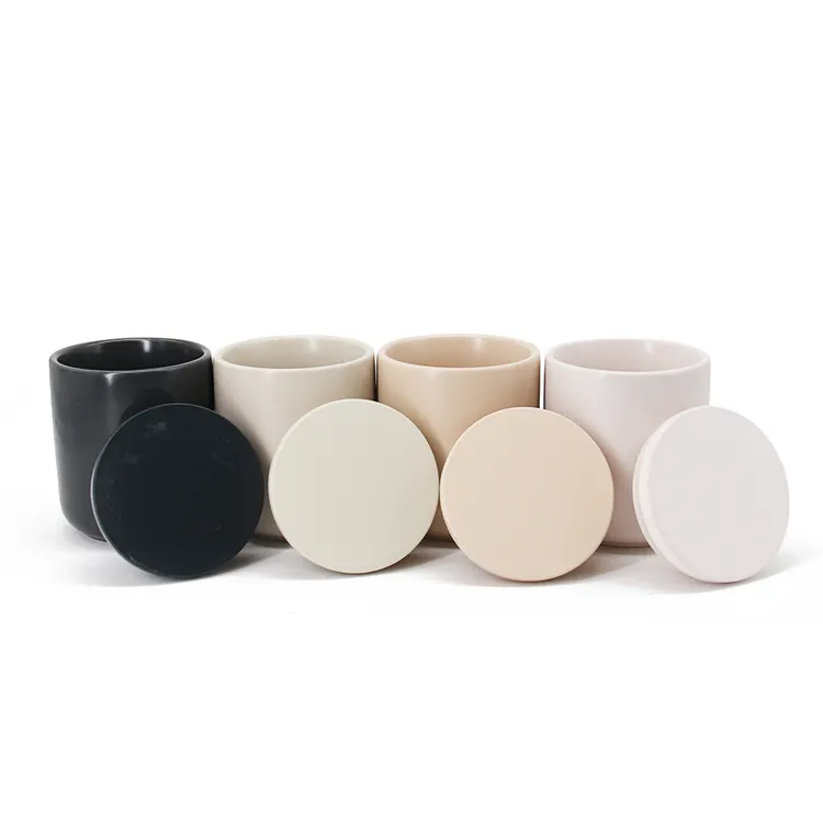 In Stock Suggested Wax Fill 8Oz Frosted Cheap Ceramic Candle Holder Jar With Black Metal Lid