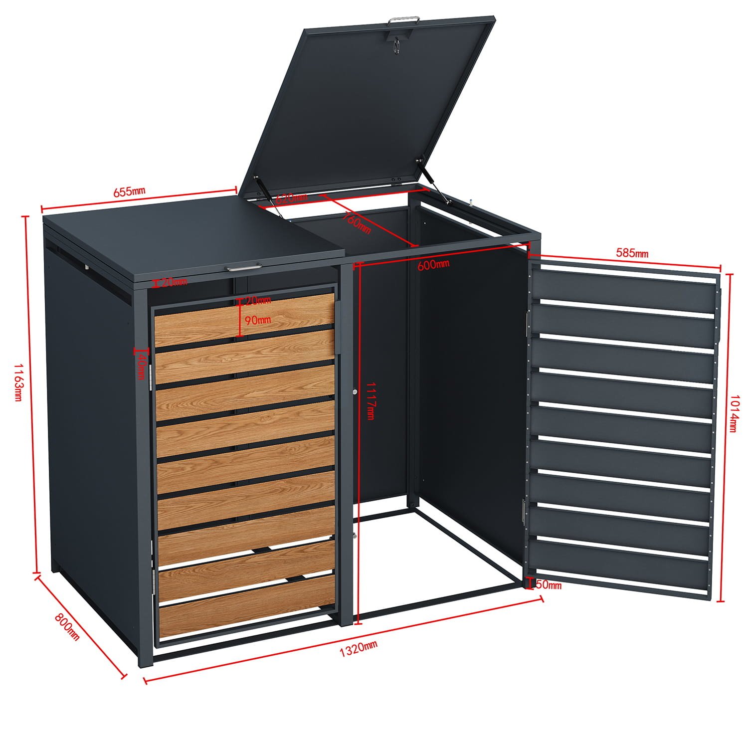 AJUNION 2 In 1 Outdoor Metal Garbage Bins Garden Storage Shed Waste Containers Garden Tools Shed