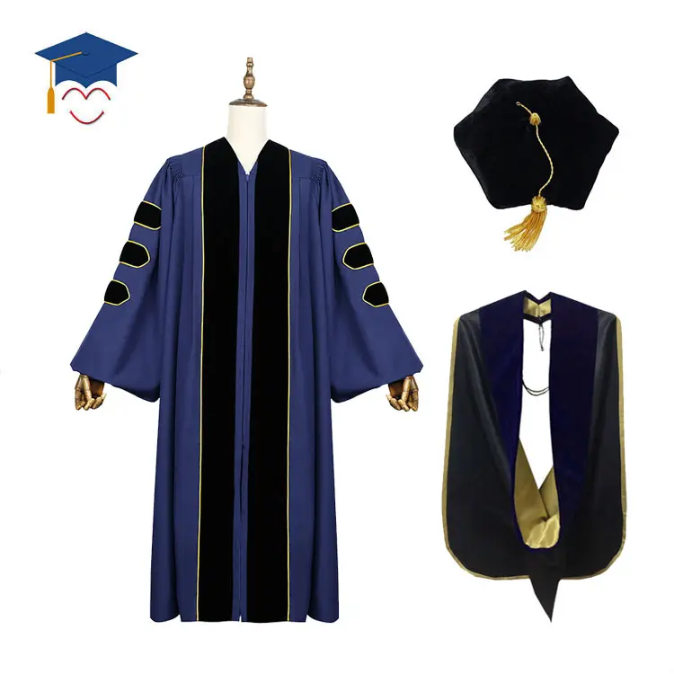Doctoral Graduation Gown with Hood and Tam Phd Graduation Gown