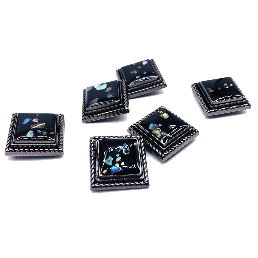 New Design Fancy Clothes Accessories Metal Zinc Alloy Square Enamel Varnish Press Snap Button with Sequin for jacket